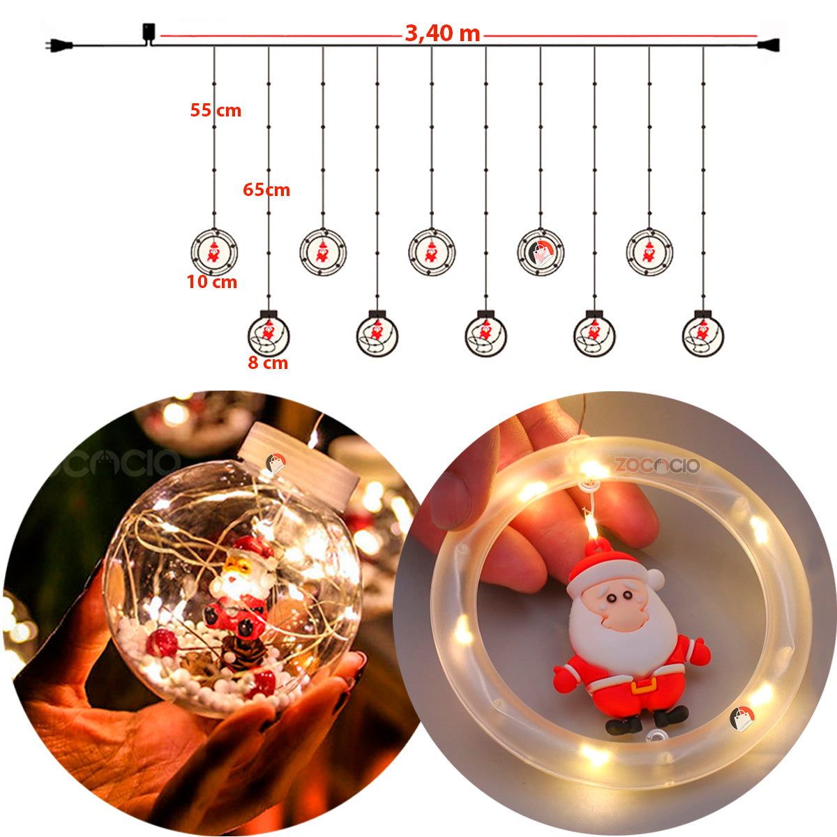 🌟🎅🏻Cortina luces de Navidad Bolas, Aros y Figuras - Boston🎅🏻🌟