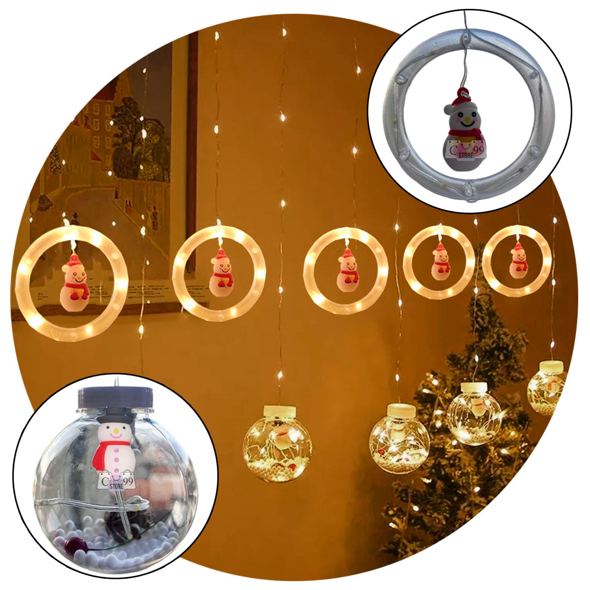 🌟🎅🏻Cortina luces de Navidad Bolas, Aros y Figuras - Boston🎅🏻🌟